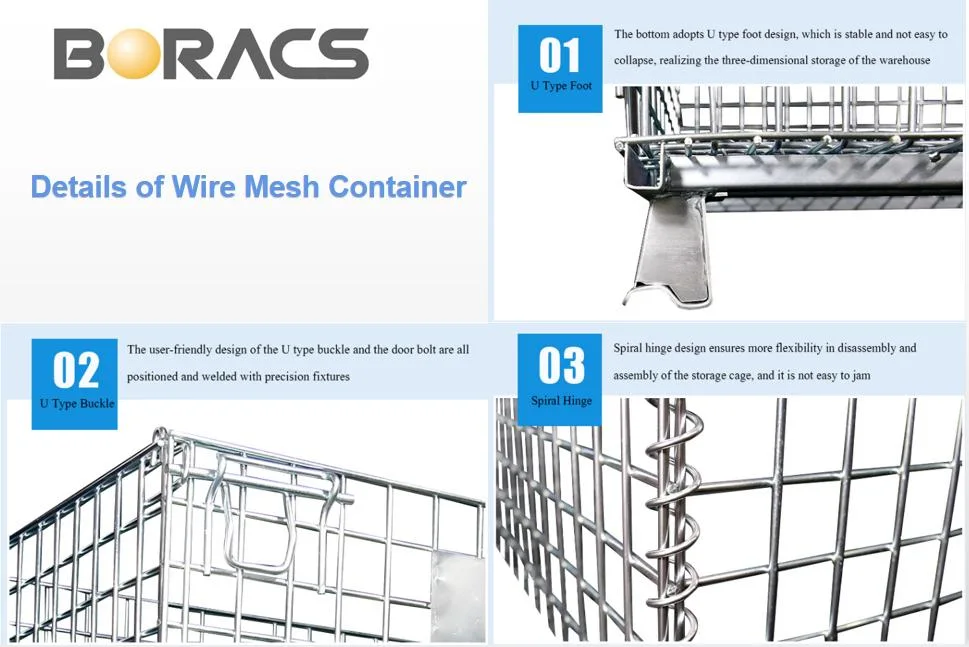 Foldable Warehouse Basket Lockable Stillage Pallet Secure Collapsible Wire Mesh Container Metal Storage Cages with Wheels