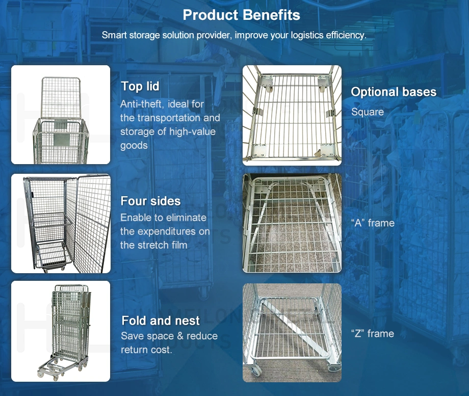 Industrial Folding Nestable Cargo Storage Steel Wire Mesh Roll Container