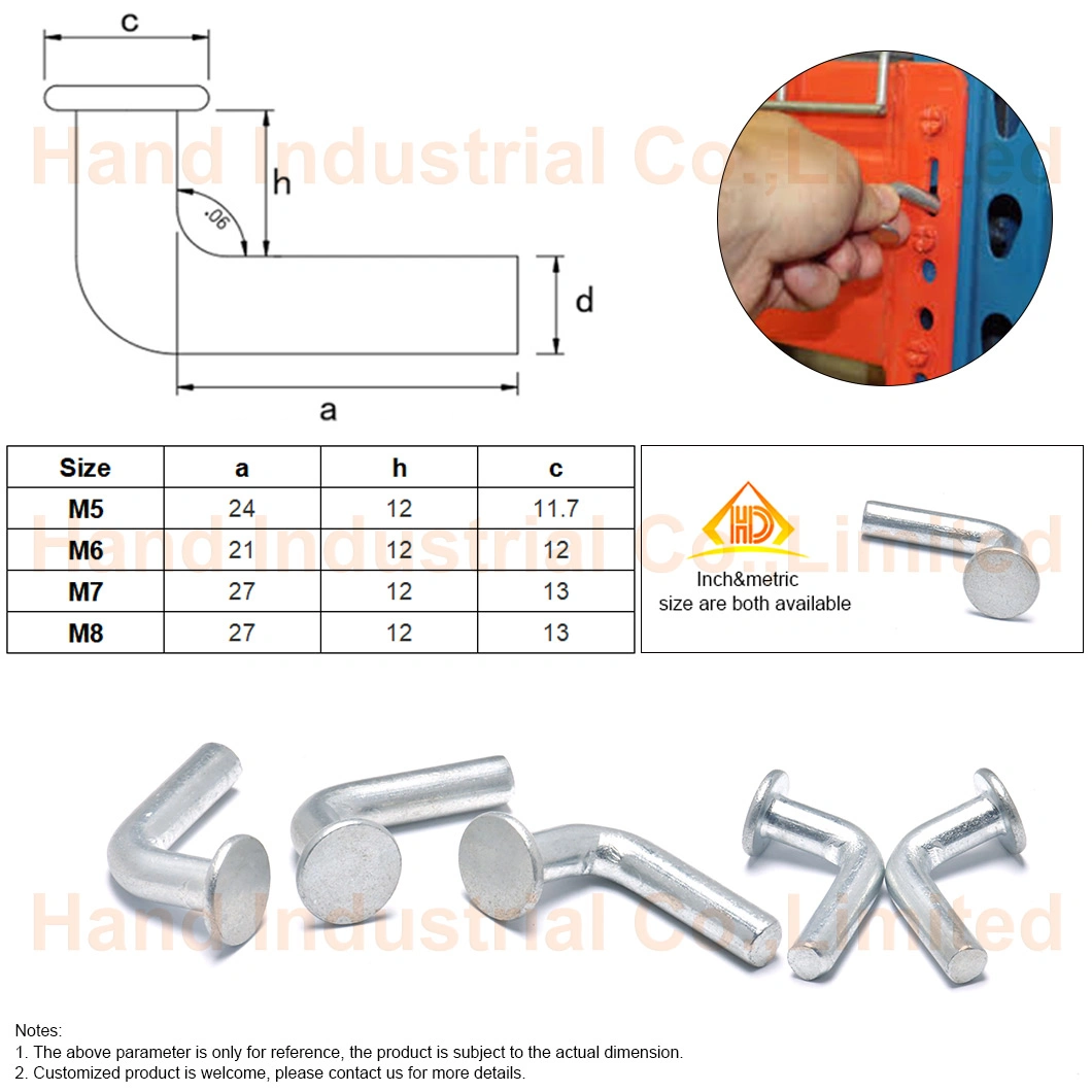 Customized Zinc Plated Steel Pallet Rack L Type with Round Flat Head for Safety Drop Pin