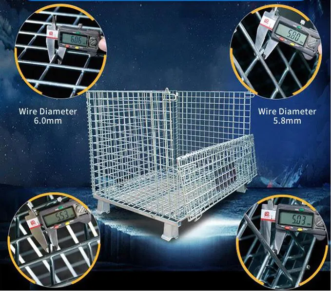 Foldable Warehouse Basket Lockable Stillage Pallet Secure Collapsible Wire Mesh Container Metal Storage Cages with Wheels