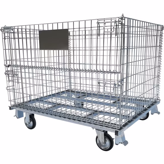 Gaiola de armazenamento de rede de arame galvanizado folheado a zinco dobrável/recipiente de rede de arame